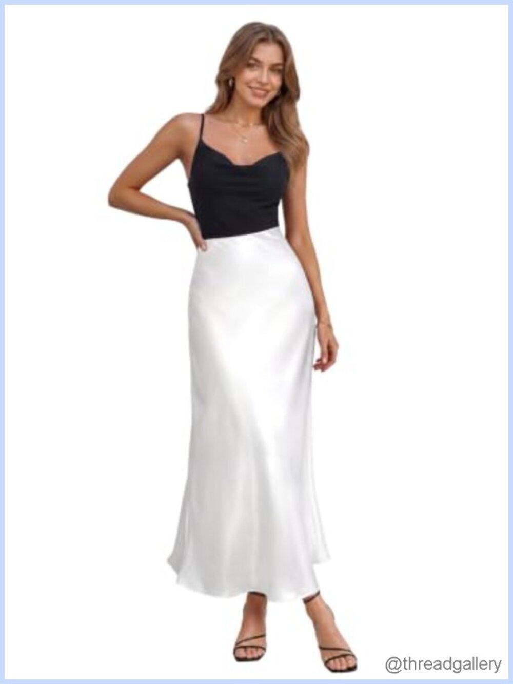 High Waist Satin Maxi Skirt A-Line Pull-On Office Wear